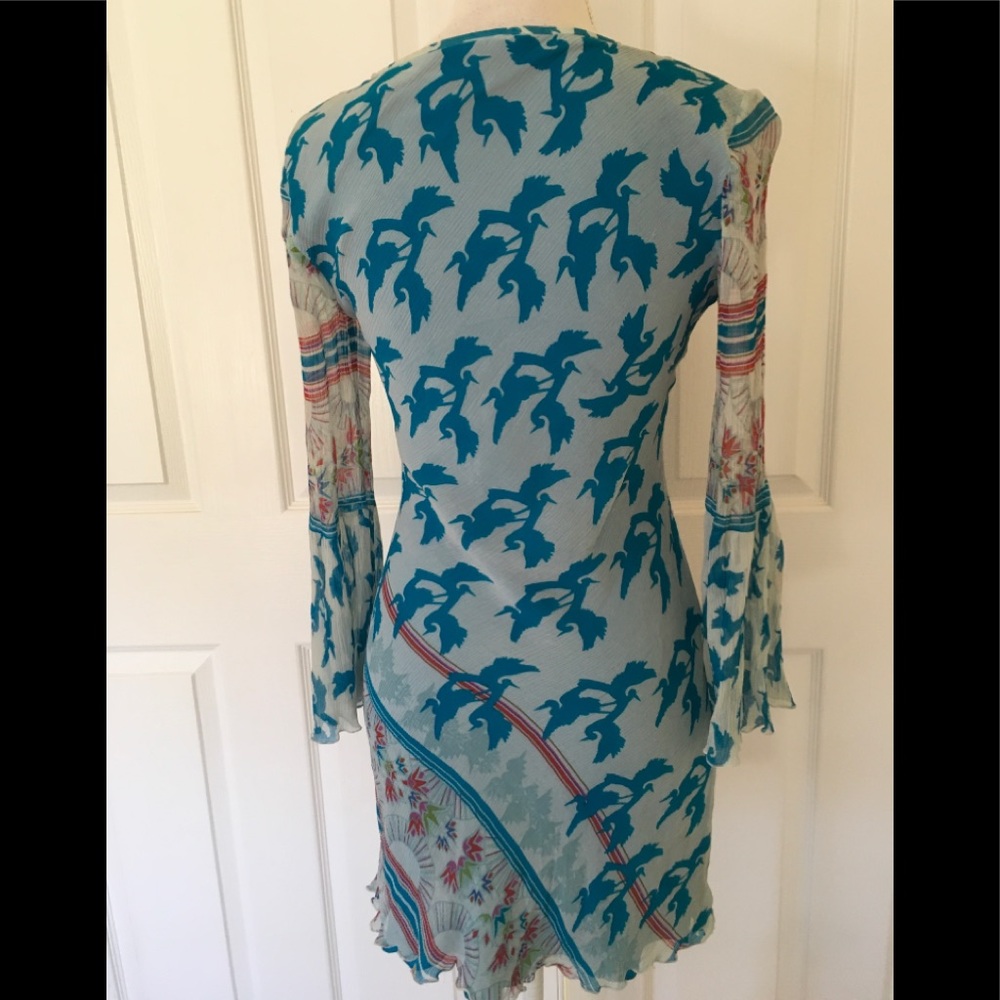 DVF Kinsley silk shift dress bird print blue 6_5